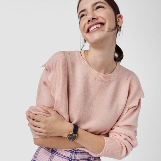 Часы D-Bear Teen из стали с золотистым ионным напылением и с синим силиконовым ремешком