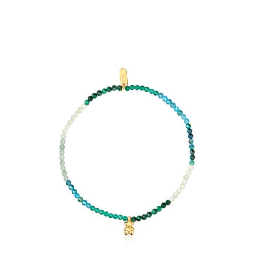 Pulsera elástica con baño de oro 18 kt sobre plata y gemas verdes Bold Bear