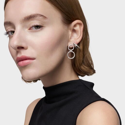 Aretes doble círculo de plata Straight