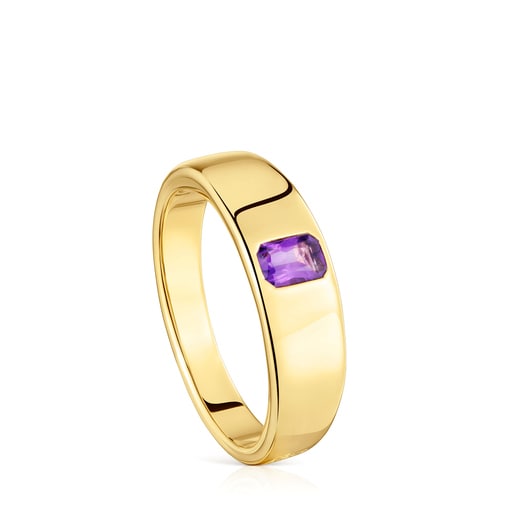 Signet ring with 18kt gold plating over silver and amethyst TOUS Basic Colors