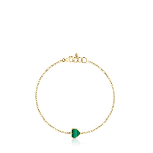 Pulsera cadena de oro 14 kt y malaquita XXS