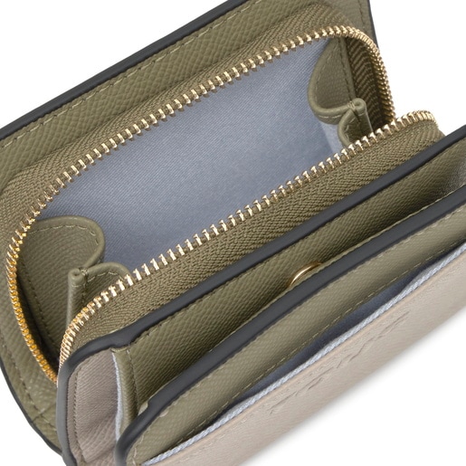 Cartera mediana topo verde TOUS Doble Audree Saffiano