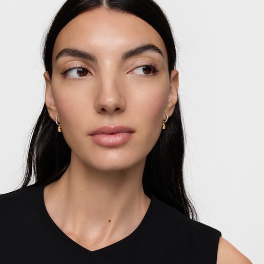 Aretes de aro motivo oso bicolor Icon Metal