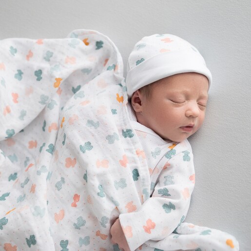 Baby hat and mittens set in Joy white