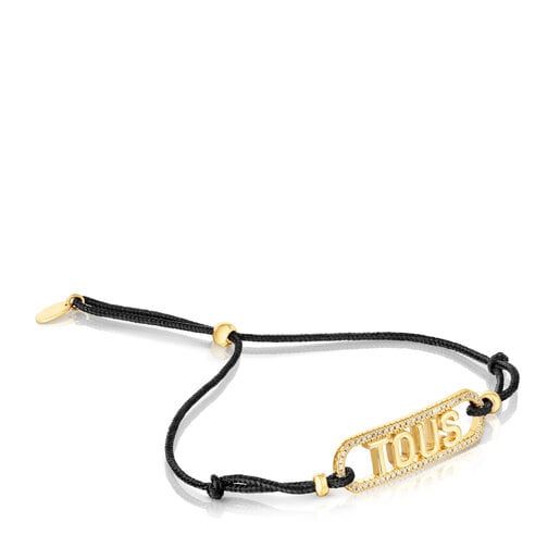 Pulsera de nylon negro, con baño de oro 18 kt sobre plata y diamantes Logo