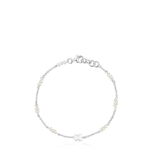 Bracciale a catena in argento con perle coltivate e charm a orsetto Sweet Dolls