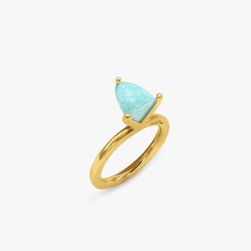 AMAZONITE AND SILVER VERMEIL HALF CUT MARQUISE RING