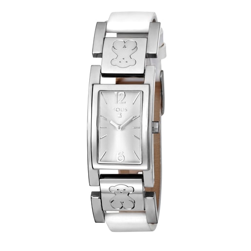 Steel Plate Watch with white Leather strap