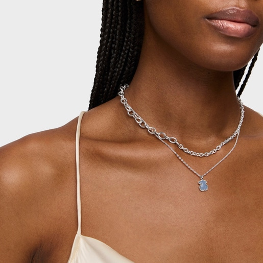 Silver New Color Necklace with Quartz with Dumortierite