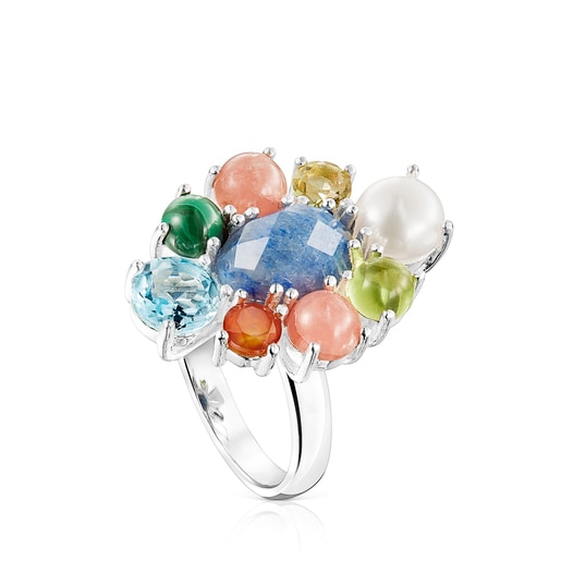 Silver Fragile Nature rosette Ring with Gemstones