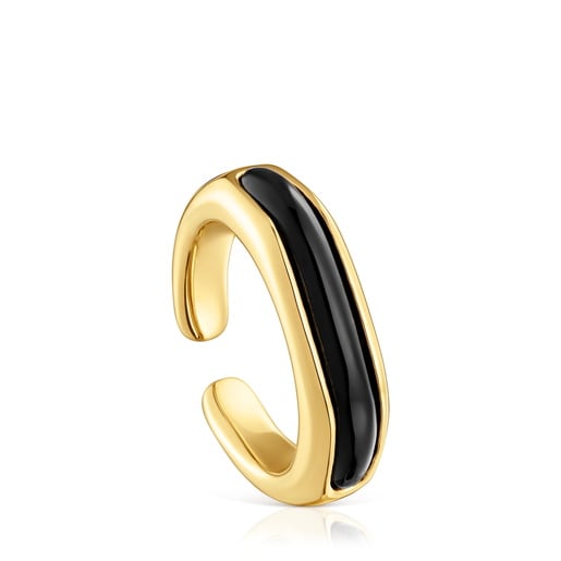 Bague ouverte en argent plaqué or 18 ct et onyx Line
