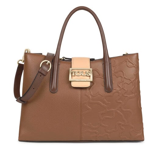 Sac City TOUS Icon grand en cuir marron et beige