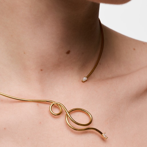 Collar abierto con baño de oro 18 kt sobre plata y diamantes creados en laboratorio Lio LGD