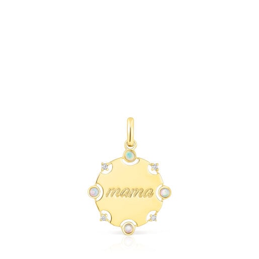 Gold TOUS Mama medallion Pendant with diamonds and opal