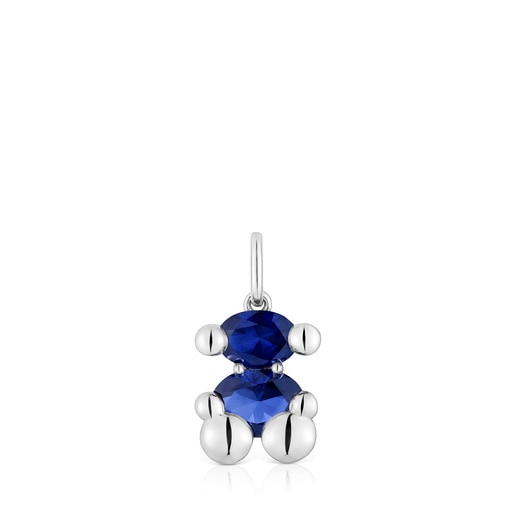 Pendentif motif ourson en argent et saphir bleu créé en laboratoire petit Color Bear LGG