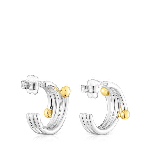 Pendientes aro triple plata con baño de oro 18 kt sobre plata St. Tropez