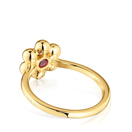 Mały pierścionek ze srebra w kształcie kwiatu, pokryty 18-karatowym złotem, z rodolitem Sugar Party