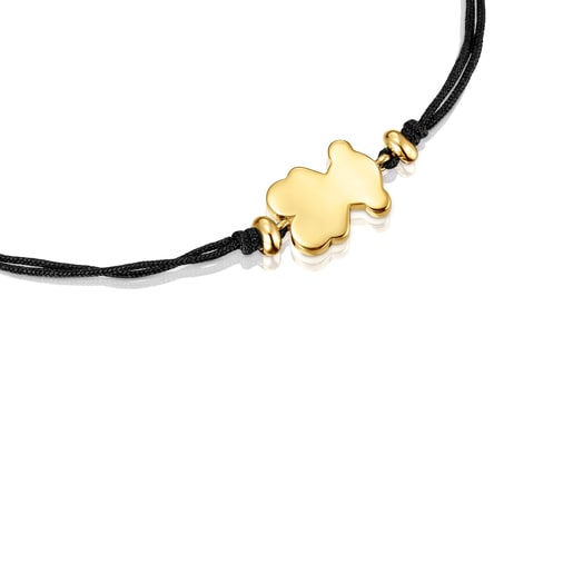 Pulsera con baño de oro 18 kt sobre plata y nylon negro con motivo oso Sweet Dolls