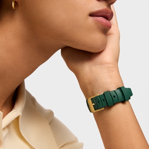 Two-tone analog Watch with Swiss movement, mother-of-pearl face and green rubber strap TOUS Now Lady