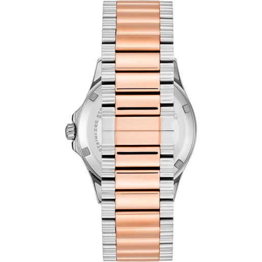 ساعة تناظرية بسوار من الصُلب باللونين الوردي والفولاذي من تشكيلة TOUS DRIVE NEW