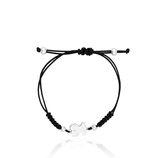 Pulsera Sweet Dolls oso de plata y cordón negro