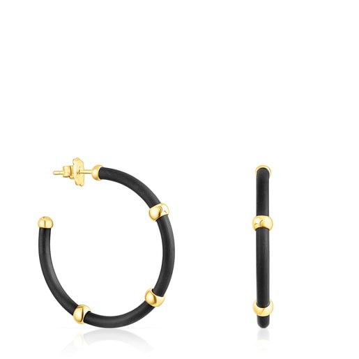 Boucles d’oreilles anneau St. Tropez Caucho avec argent vermeil de couleur noire