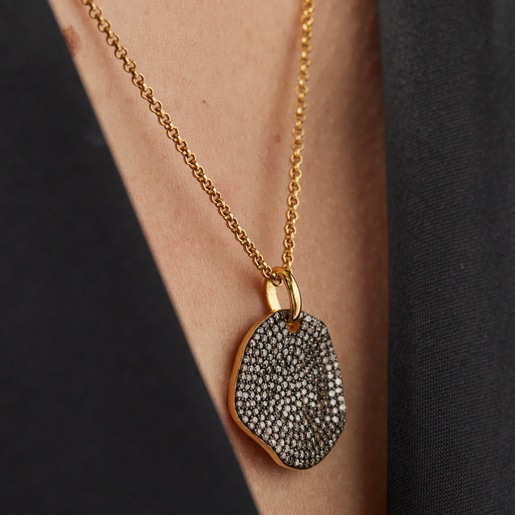 Large Silver Vermeil Nenufar Pendant with Diamonds