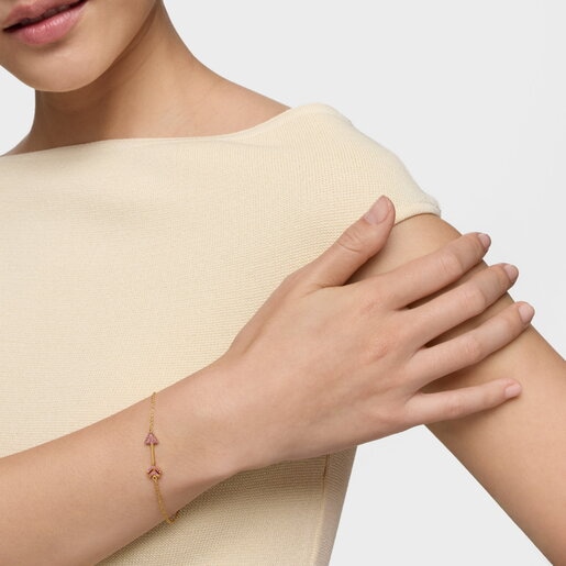 Chain bracelet with 18kt gold plating over silver and rhodolites TOUS Flechazo