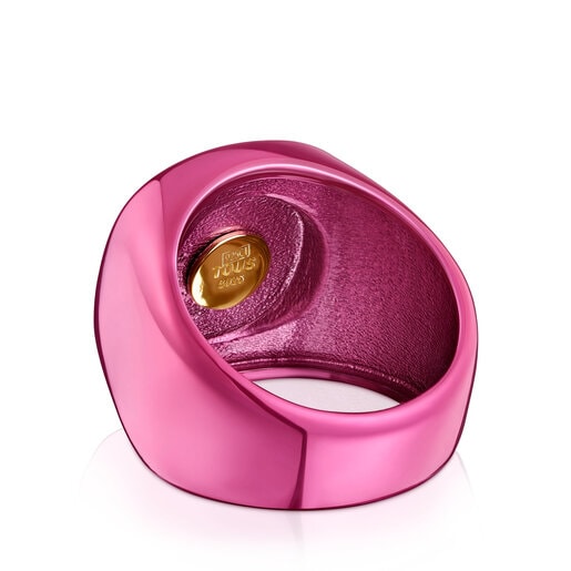 טבעת חותם Oursin מכסף בצבע פוקסיה