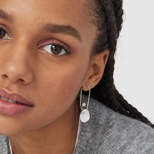 עגילי Nenufar עשויים כסף בשילוב פנינה