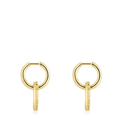Aretes de aro doble con baño de oro 18 kt sobre plata y gemas Straight