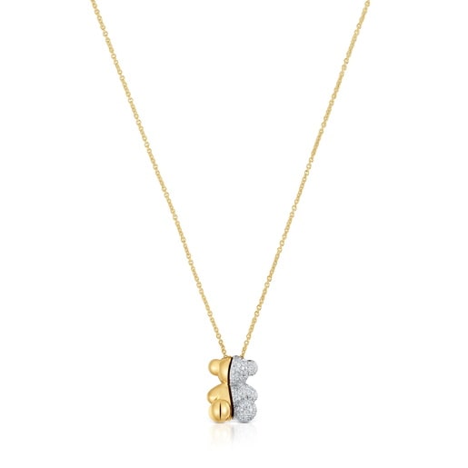 Collana corta con orsetto doppio in oro, oro bianco e diamanti Bold Bear