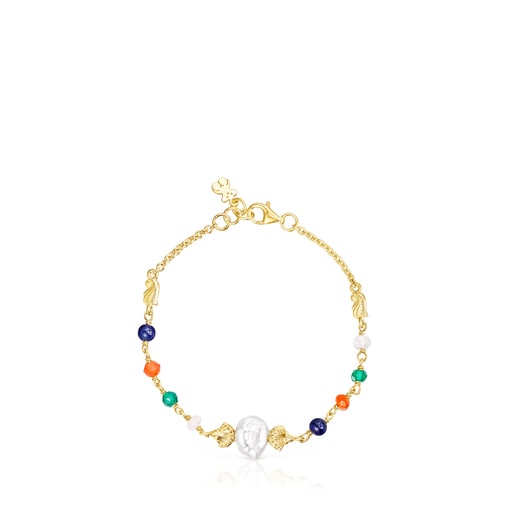 Tous Oceaan - Bransoletka z żółtego srebra Vermeil z perłami, karneolem, chryzoprazem i różowym kwarcem