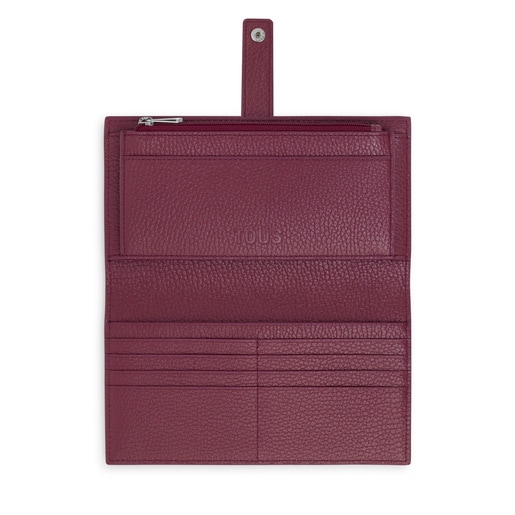 Portefeuille Flap en cuir bordeaux grand TOUS Miranda