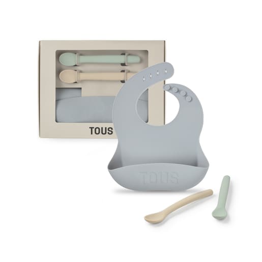 Tous - Set With Bib And 2 Spoons In Food Kit Sky Blue - Textil