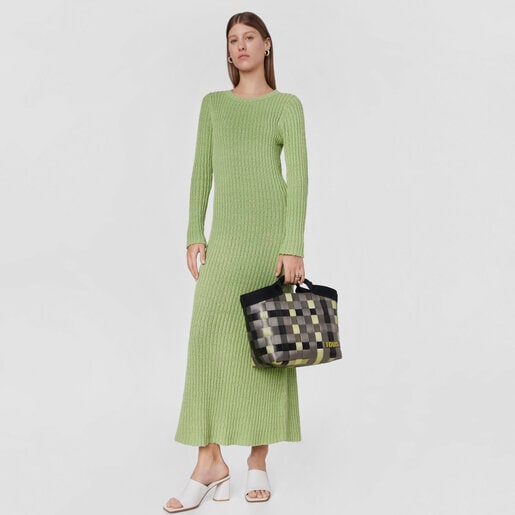 תיק סל TOUS Balloon Cesta בינוני בצבע חאקי ושחור