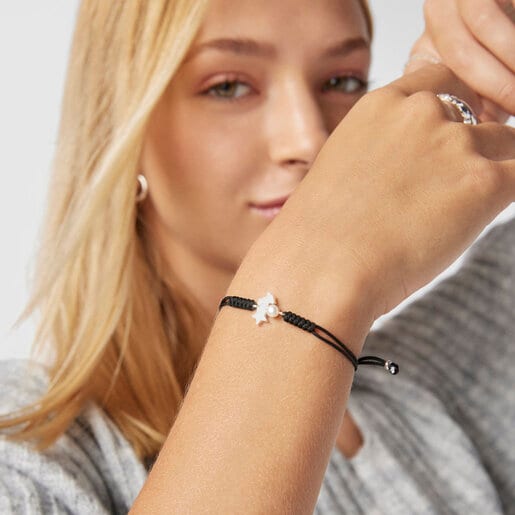 Nocturne Silver Bracelet with Pearl and Black Cord