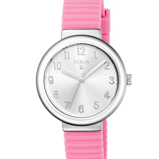 Reloj Rainbow de acero con correa de silicona rosa