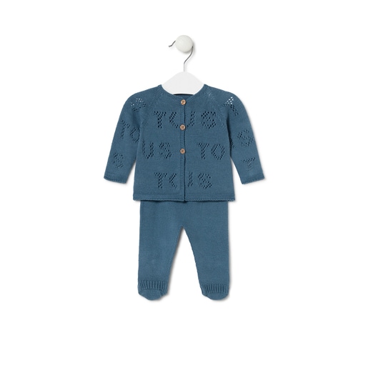 Knitted baby set in Tricot TOUS logo blue