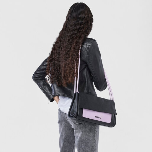 Кожаная сумка-кроссбоди TOUS Empire в черном и сиреневом цветах среднего размера