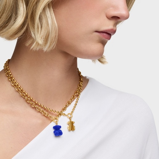 ブルーベルベットのベアに18ktゴールドコーティング・シルバーを組み合わせたベア・ペンダントトップ Bold Bear