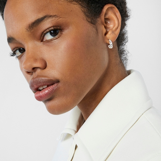 silver TOUS Bear Row hoop earrings with silhouette