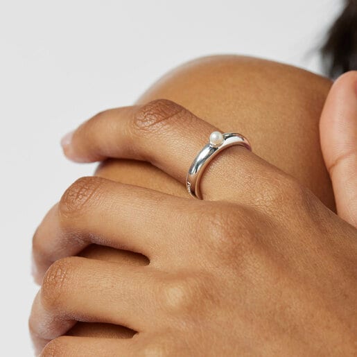 Silver TOUS Fellow Ring with a pearl