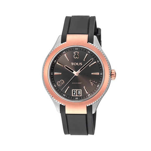 ⇨ Reloj Tous T-Band negro con correa de nylon rosa/negra, 200351088.