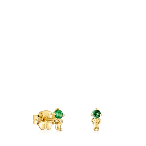 Gold Teddy Bear Earrings with tsavorite