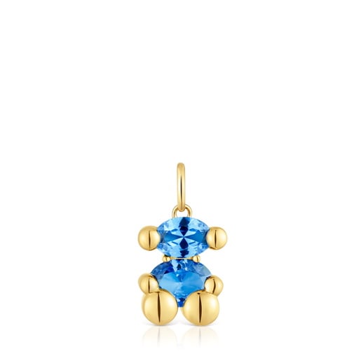 Colgante pequeño motivo oso con baño de oro 18 kt sobre plata y espinela azul creada en laboratorio Color Bear LGG