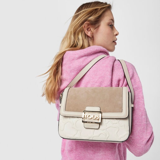 Bandolera mediana Tous Icon beige de piel