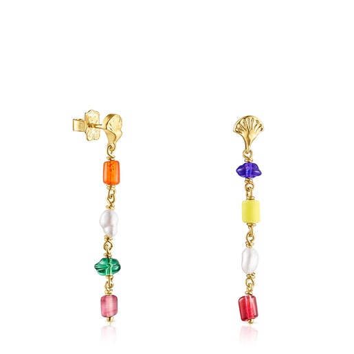 Long silver vermeil Oceaan Earrings with multicolored glass