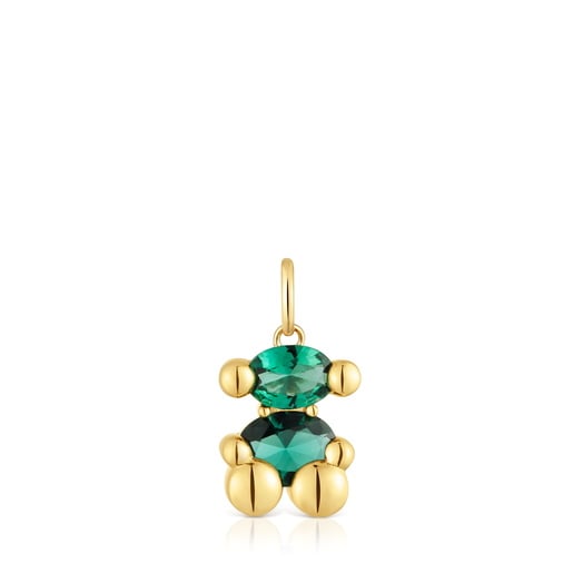 Small 18kt gold plating over silver bear motif Pendant with lab-grown green spinel Color Bear LGG