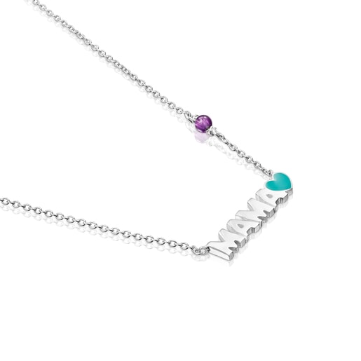 שרשרת TOUS Crossword Mama Mama מכסף עם אמייל ואבן חן